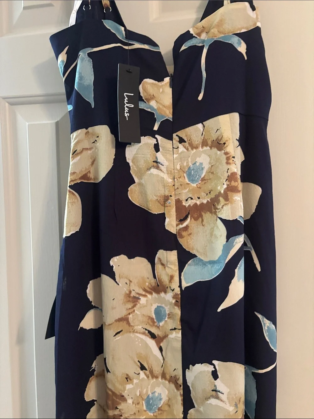 Lulu's Navy Midi Slip Dress with Yellow Floral Print - Picture 5 of 6